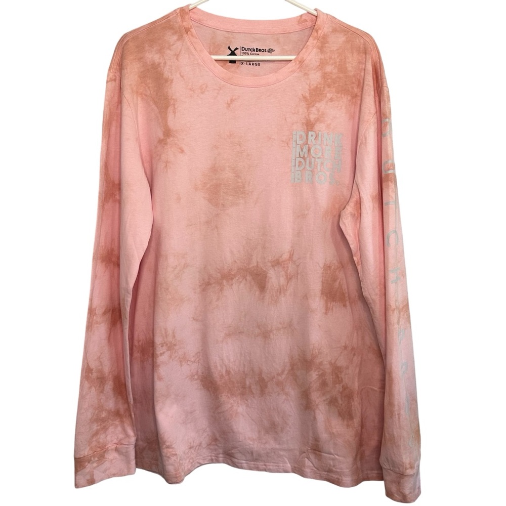 Dutch Bros LARGE Pink Tie Dye Style Long Sleeve Tee RARE “Drink..” BEAUTIFUL